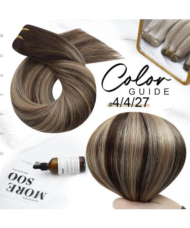 Moresoo Human Hair Weft Extensions 24 Inch Dark Brown Ombre to Caramel Blonde Double Weft - 100g/Pack - Sew in Real Hair Extensions #4/27/4 - Buy Online on GoSupps.com