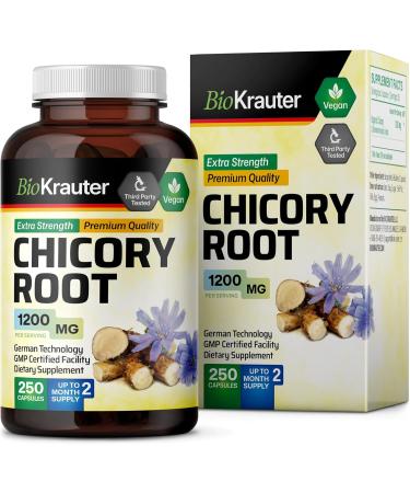BIO KRAUTER Chicory Root for Gut & Digestive Support - Pure Vegan Prebiotics & Fiber Supplement in Capsules 1200 mg per Serving 250 Count - No Fillers Non-GMO - 62 Days of Supply 250 Count (Pack of 1) - Buy Online on GoSupps.com