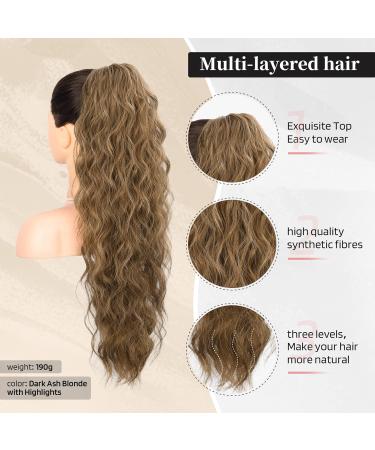 Flufymooz 66 cm Curly Ponytail Extension - Dark Ash Blonde with Highlights | Perfect Synthetic Hair Extensions for Women - Buy Online on GoSupps.com