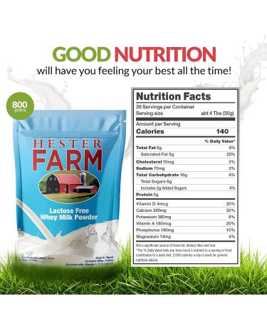 Hester FARM Lactose Free Whey Milk Powder 800g - Ideal for Kids and Adults | Drinking, Cooking, Baking | Long Shelf-Life Emergency Food Supply - Buy Online on GoSupps.com