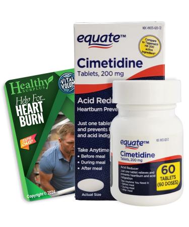 Healthy Surplus Equate Cimetidine Tablets 200 mg 60 Tablets and Vital Volumes Heartburn Tips Card Bundle