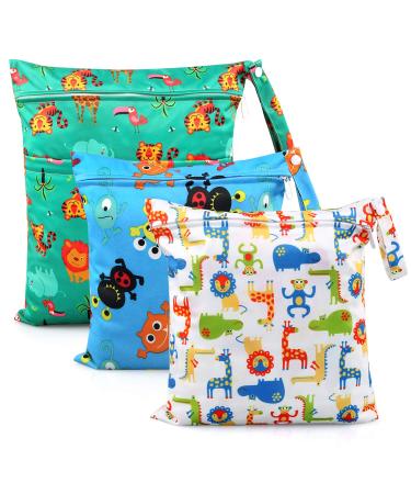 Ballery Wet Bag Wet Dry Bag 3 Pcs Nappy Bag Cloth Diaper Bag Waterproof Reusable Produce Bags Diapers Travel Bag Organiser with Handle and 2 Zipper Pockets for Baby Diaper Travel Beach Pool Gym