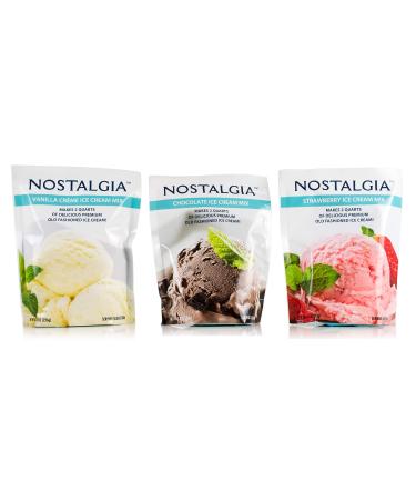 Nostalgia Ice Cream Mix. Vanilla, Chocolate and Strawberry. Each Pocket of 8 Oz Makes 2 Quarts of Delicious Premium Old Fashioned Ice Cream! 8.0 Ounce (Pack of 3)