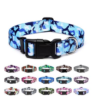 Mercano dog collar adjustable soft nylon comfort & robust patterned dog collar for small medium -sized dog puppies cats (L dog camo blue) l dog camo blue