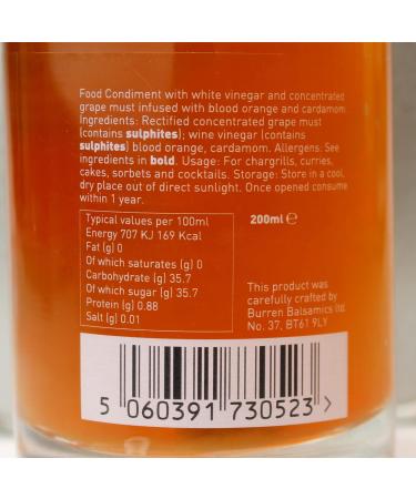 Burren Balsamics Blood Orange and Cardamom Infused White Balsamic Vinegar - 200ml - Buy Online on GoSupps.com