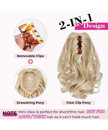 Reecho 23cm Ponytail Hair Extension - Short Curly Wavy Clip Hairpiece in Dark Ash Blonde with Golden Ends - Buy Online on GoSupps.com