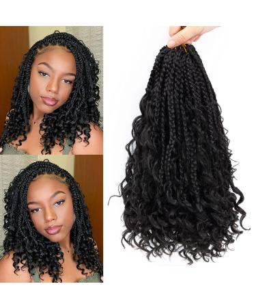 Boho Box Braids Crochet Hair 14 inch 8 Packs Box Braid Crochet Hair with Curly Ends Goddess Box Braids Crochet Hair Extensions for Black Women(14" 8 Packs, 1B#) 14 Inch(pack of 8) 1B#