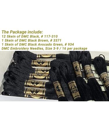 DMC Black Embroidery Floss 6 Strand Cotton Thread Bundle - 12/Pack with Bonus Skeins in Black Brown and Black Avocado, Includes DMC Cross Stitch Needles - Premium Black String/Yarn Set - Buy Online on GoSupps.com
