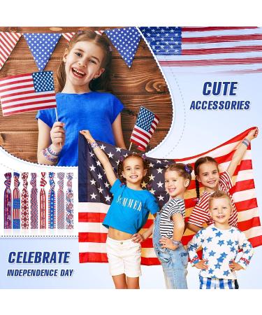 Patriotic Hair Ties Bulk - 60 Pieces Red, White, Blue Ribbon Hair Bands for 4th of July - Flag Style Hair Holders for Girls and Women - Buy Online on GoSupps.com