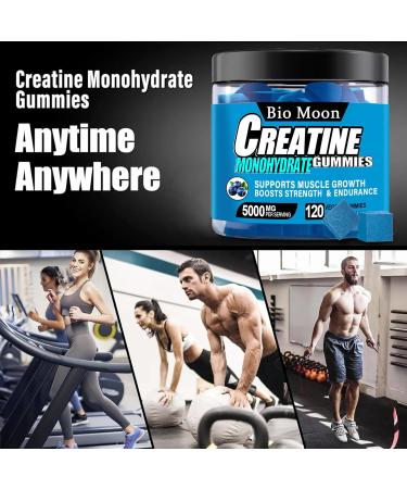 Bio Moon Creatine Monohydrate Gummies 5000mg for Men & Women Chewables Creatine Monohydrate for Muscle Strength Muscle Builder Energy Boost Pre-Workout Supplement(120 Count)- Blueberry Flavour - Buy Online on GoSupps.com