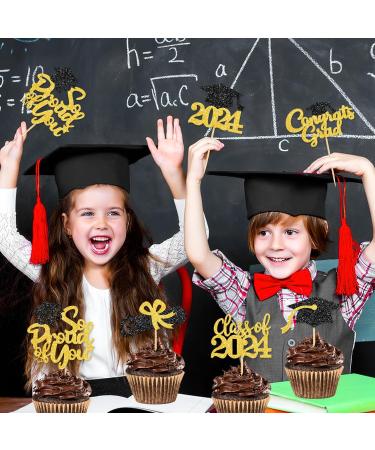 Aloreen 12CT Graduation Cupcake Toppers Class Of 2024 Cake Picks Glitter Graduation Theme Food Appetizer Picks Congrats Grad Cap Topper Toothpick Stick Graduation Party Decoration Supplies Gold - Buy Online on GoSupps.com