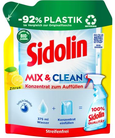 Sidolin Mix & Clean Concentrate Set - 2x125ml Glass Cleaner with Organic Alcohol | Crystal & Citrus | Ultimate Clean Gloss & Protection for Windows - Buy Online on GoSupps.com