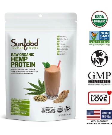 Sunfood Superfoods Hemp Protein Powder - Raw  Organic  Natural Flavor. 100% Pure Single Ingredient Plant-Based Protein Powder. Rich in Dietary Fiber and Amino Acids. Vegan  Gluten-Free. 8 oz Bag Hemp Protein 8 Ounce (Pack  - Buy Online on GoSupps.com
