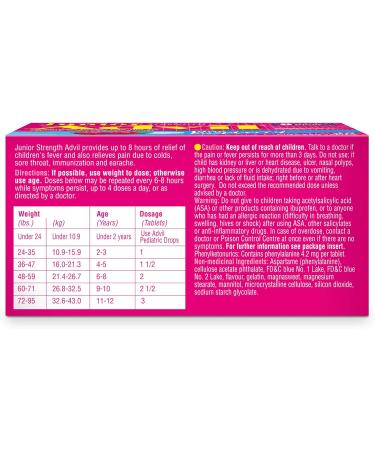 Junior Strength Advil Ibuprofen 100mg Chewable Tablets - Blue Raspberry Flavor - 40 Count - Buy Online on GoSupps.com