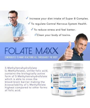 FolateMaxx 5mg L-Methylfolate Professional Active Folate 90 Capsules - Non-GMO, Gluten Free, Methyl Folate 5-MTHF - 90 Count - Buy Online on GoSupps.com