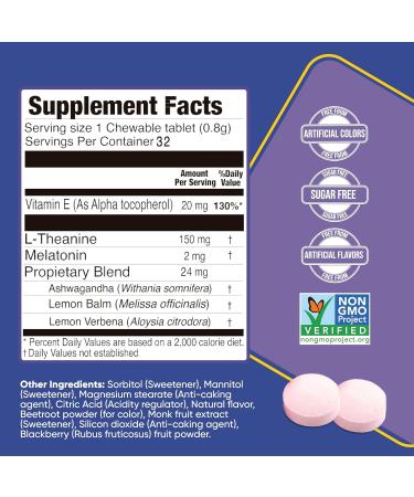 BRIGHTFULL Natural Sleep Aid with Melatonin Ashwagandha Lemon Balm & L-Theanine Cherry 32 Chewable Tablets + BlackBerry 32 Chewable Tablets - Buy Online on GoSupps.com