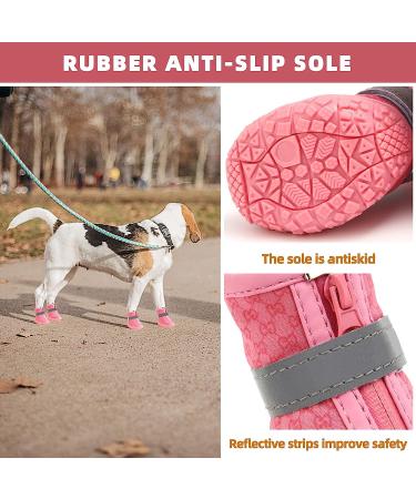 Waterproof Dog Shoes for Small Dogs - Reflective Booties for Outdoor Walking - Anti-Slip Sole for Winter Snow - 4PCS Pink Set (1.29 inch width) - 6.6-11.0 lbs - Buy Online on GoSupps.com