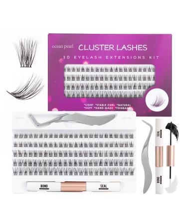 Individual Lashes 120 Cluster Lashes DIY Eyelash Extension Thin Band Wide Stem Lash Clusters with Tweezers and Lash Bond and Seal Lash Extension Kit Mix 10-16mm Length C/D Curl - OP20 120 clusters kit - OP20