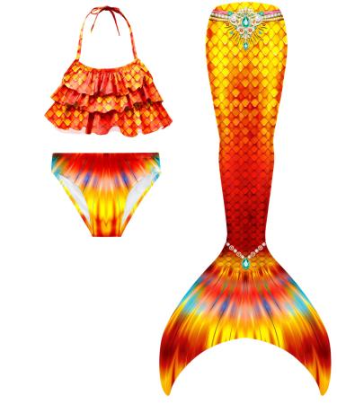 SPEEDEVE Girls Mermaid Tail 3pcs Mermaid Bikini Set without Monofin 130 No Fin-j26