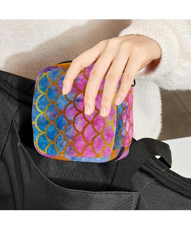 Colorful Mermaid Fish Scales Sanitary Napkin Storage Bag | Portable First Period Pads & Tampons Holder | Large Capacity Makeup Bag for Girls & Women - Buy Online on GoSupps.com