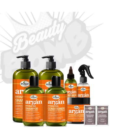Difeel Argan Hydrating Shampoo & Conditioner Set | 8 Piece Collection - Sulfate & Paraben Free Includes Hair Oil Mask & Travel Sizes - Buy Online on GoSupps.com