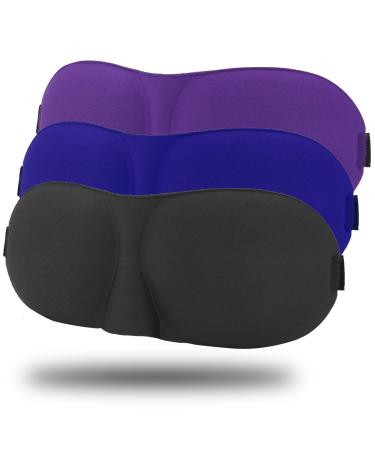 Sleep Mask Pack of 3 100% Block Out Light 3D Eye Masks for Sleeping Night Blindfold for Men Women Back and Side Sleeper Ultralight Travel Eye Cover Multi-Colored