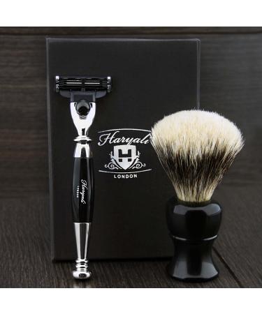 Haryali London Shaving Brush with Badger Hair 3-edge Silver Tip
