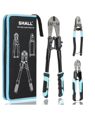 SHALL 3-Piece Bolt Cutter Kit 14" Heavy Duty Bolt Cutter 8" Wire Cutter 8" Wire Rope Cutter Ergonomic Handle Security Lock More Efficient Leverage & Adjustable Opening Carrying Case Included