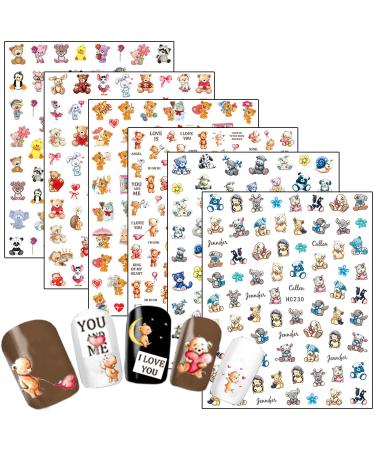 Cartoon Nail Art Stickers  Cute Animal Doll Nail Self-Adhesive Sticker Design  Bear Dog Cat Rabbit Duck Raccoon Sheep Hedgehog Nail Art Decals Supplies for Women Girls Manicure Charms Decorations Animals