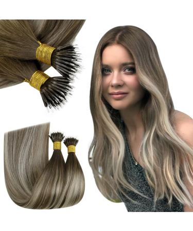 RUNATURE Nano Ring Hair Extensions Brown Balayage Blonde Human Hair Ombre Nano Hair Extensions Real Blonde Nano Tip Extensions Straight 22 Inch 50 Gram 22" A-Nano-#3/8/22