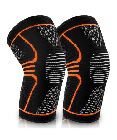 ACTINPUT 2 Pack Knee Braces for Knee Pain Men & Women - Best Knee Compression Knee Sleeves Support for Running Working out Meniscus Tear ACL Arthritis Joint Pain Relief Small Orange-2 Pack