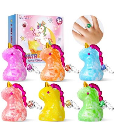 Bath Bombs for Kids with Toys Inside 6 Large Suntee Christmas Bath Bombs Unicorn Kids Bath Bombs with Jewelry for Girls Boys Ideal Bubble Bath Shower Bombs Birthday Halloween Christmas Gifts Set Pink-6pcs Xl Unicorn Bath Bombs With Toys Inside