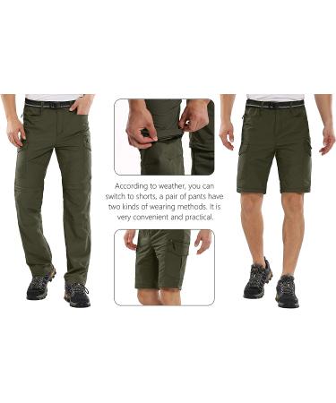 Men's Convertible Zip Off Hiking Pants - Quick Dry Lightweight Cargo Travel Safari Pants 6055 Army Green 30 - Buy Online on GoSupps.com