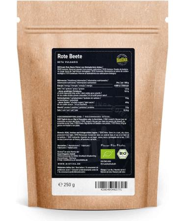 Beetroot powder 250 g without additives organic quality packaged and certified in Germany vegan. Biotiva - Buy Online on GoSupps.com