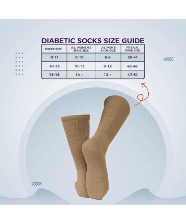 Doctor Approved Diamond Star Diabetic Crew Socks 12 Pairs 13-15 Beige - Non-Binding for Men and Women - Buy Online on GoSupps.com