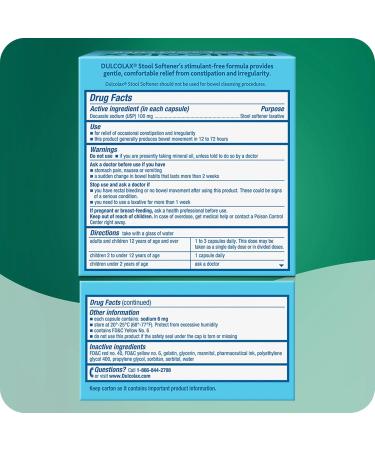 Dulcolax Stool Softener Laxative Liquid Gel Capsules Gentle Constipation Relief for Hard Dry Stools Docusate Sodium 100 mg 100 Count 2 pk 100 Count (Pack of 2) - Buy Online on GoSupps.com
