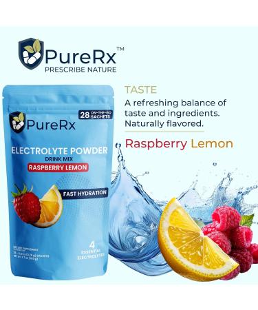 PureRx Electrolyte Powder Sachets | Raspberry & Lemon | Balanced Electrolytes with Sodium Potassium Magnesium & Calcium | Daily Hydration Support - Buy Online on GoSupps.com