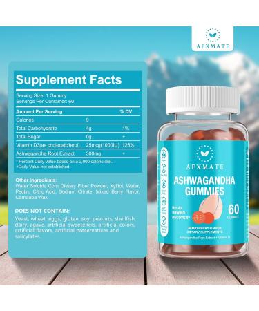 AFXMATE Ashwagandha Gummies & Vitamin D Gummies for Men & Women 120 Count Aswangdha Supplement (Non-GMO Sugar Free & Gluten Free) - Buy Online on GoSupps.com