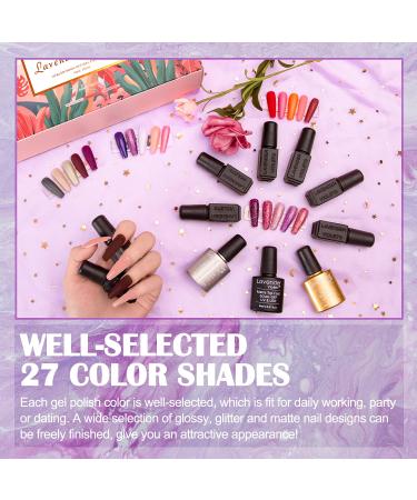 Lavender Violets Gel Nail Polish Kit - 27+3 Classic & Glitter Colors - Soak-off UV Nail Gel Set with Base, Matte & Glossy Top Coat - C971 - Buy Online on GoSupps.com