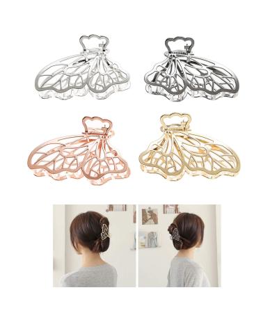 Butterfly Hair Claw Clips for Women - 4 Pcs KISSKIKO Gold and Silver Cute Nonslip Small Claw Clip Suitable for Thick Curly Long Sparse Hair Style | Metal Hair Accessories Gift for Girls Rose Gold + Silver + Gold + Black