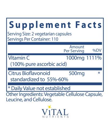 Vital Nutrients Vitamin C with Bioflavonoids | 220 Vegetarian Capsules - Buy Online on GoSupps.com