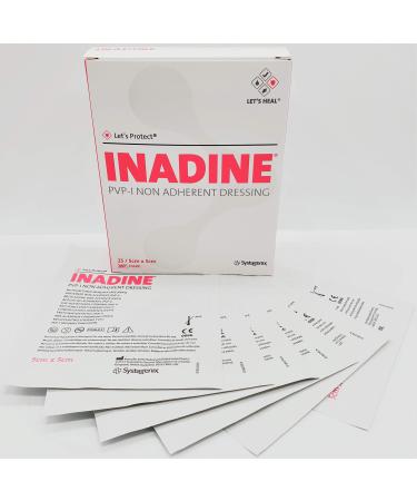 Inadine 5cm x 5cm x10 Non-Adherent Wound Dressings Povidone Iodine AntiMicrobial**G