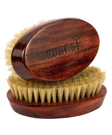 RUBAB MEN 100% Boar Bristle Beard Brush with Hand Crafted Premium Mango Wood Handle for Men Comes with Faux Leather Pouch (#Groom Home. Stay Safe)