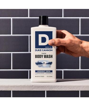 Duke Cannon Supply Co. Thick High Viscosity Body Wash - 3X Thicker Cleansing Shower and Bath Gel Mineral-Enriched Body Wash for Men - Sandalwood + Lavender - Mens Body Scrub - Midnight Swim (18 oz) - Buy Online on GoSupps.com