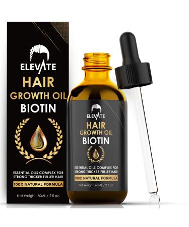 ELEVATE Hair Growth Oil - Biotin Hair Growth Serum & Castor Oil Natural Vitamin Rich Treatment for Stronger Thicker Longer Hair Regrowth & Thickening Prevent Hair Loss & Thinning for Men & Women 2 Fl Oz 60mL 2 Fl Oz (Pack of 1)