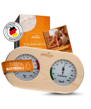 Alpine breath sauna thermometer hygrometer wood 2in1 function - particularly precise sauna thermometer with hardened glass - automatic calibration - noble sauna accessories - hygrometer thermometer sauna - Buy Online on GoSupps.com