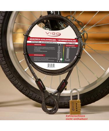 VIGO Sports Panzer Loop Cable Lock 2m - 10mm Thick Weatherproof & Durable Security Solution for Bikes Grills Garden Furniture & Strollers - Prevent Theft! - Buy Online on GoSupps.com