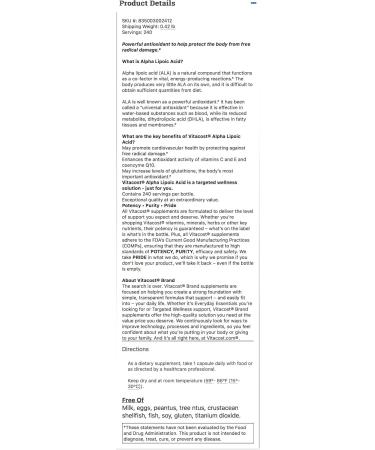 Buy Vitacost Alpha Lipoic Acid 300 mg - 240 Capsules | Fast International Shipping - Premium Antioxidant Supplement - Buy Online on GoSupps.com