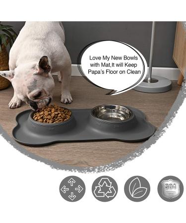 Juqiboom Dog Bowls - 2 Stainless Steel Bowls with Non-Spill Silicone Mat - 13 oz Each - for Small/Medium Pets - Gray - Buy Online on GoSupps.com