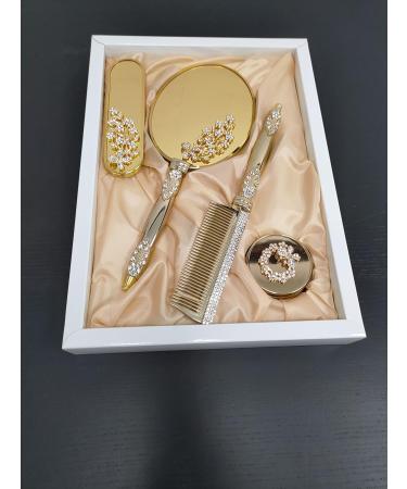 Vintage Gold Make-Up Mirror & Hairbrush Set | Antique Comb & Mirror Set for Beauty | Elegant Make-Up Accessories - Buy Online on GoSupps.com